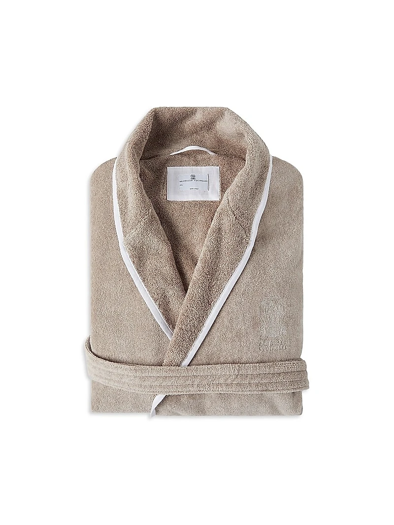 Cotton Terrycloth Bathrobe with Linen Trims