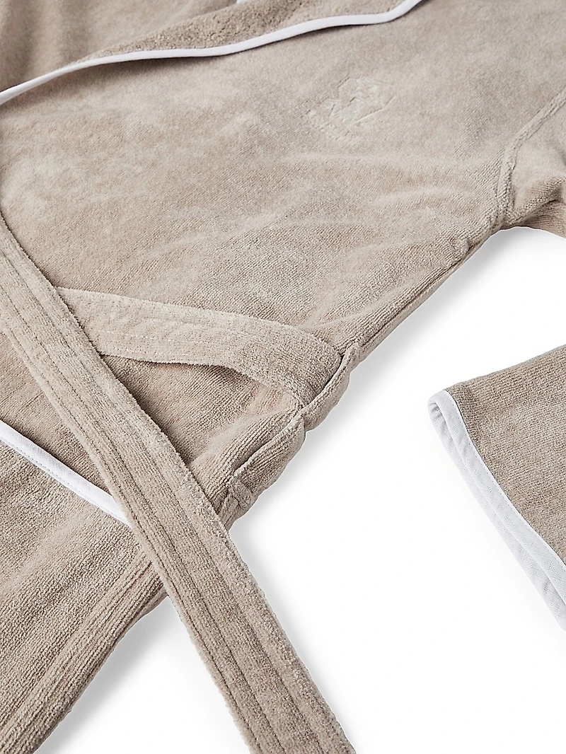 Cotton Terrycloth Bathrobe with Linen Trims