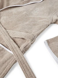 Cotton Terrycloth Bathrobe with Linen Trims