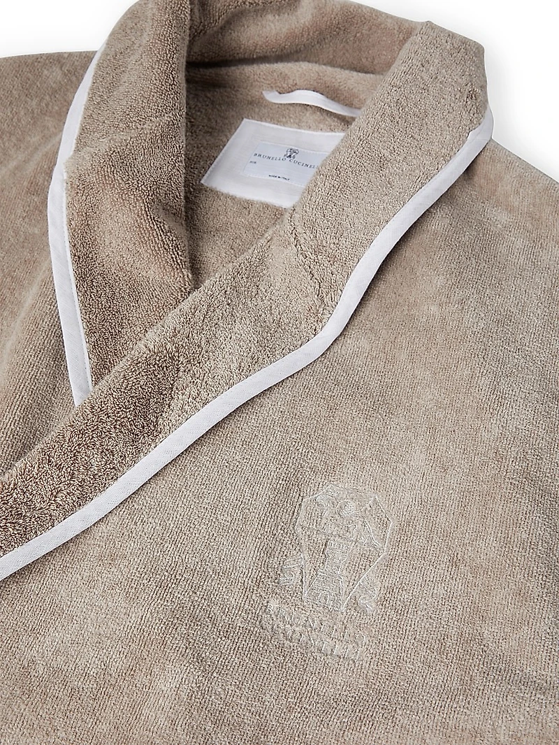 Cotton Terrycloth Bathrobe with Linen Trims