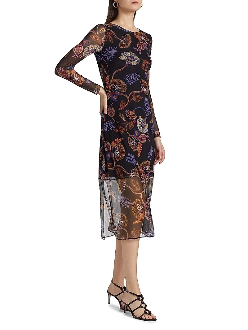 Tulus Floral Mesh Midi-Dress