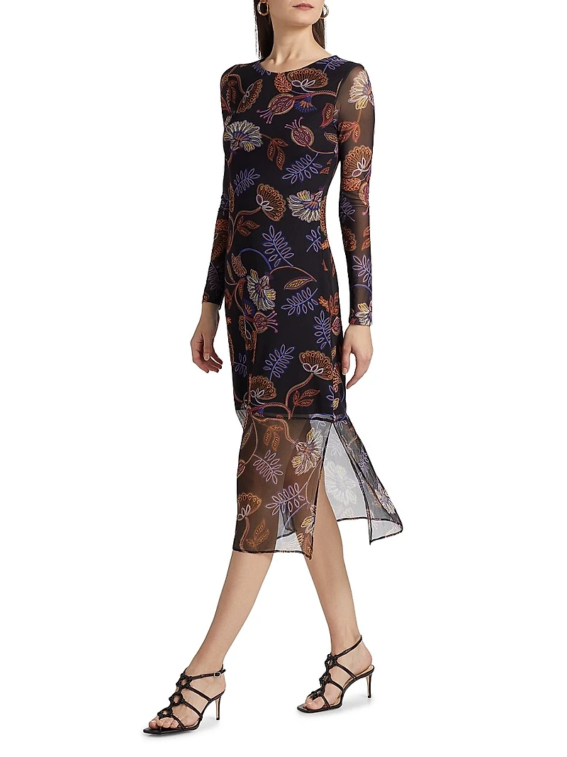 Tulus Floral Mesh Midi-Dress