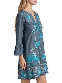 Kikio Embroidered Cotton Shift Dress