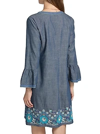 Kikio Embroidered Cotton Shift Dress