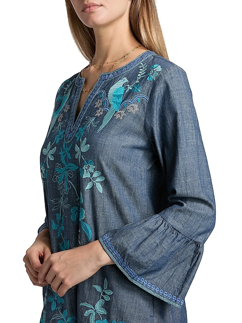 Kikio Embroidered Cotton Shift Dress