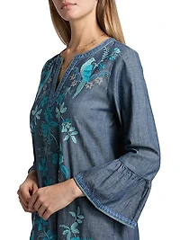 Kikio Embroidered Cotton Shift Dress