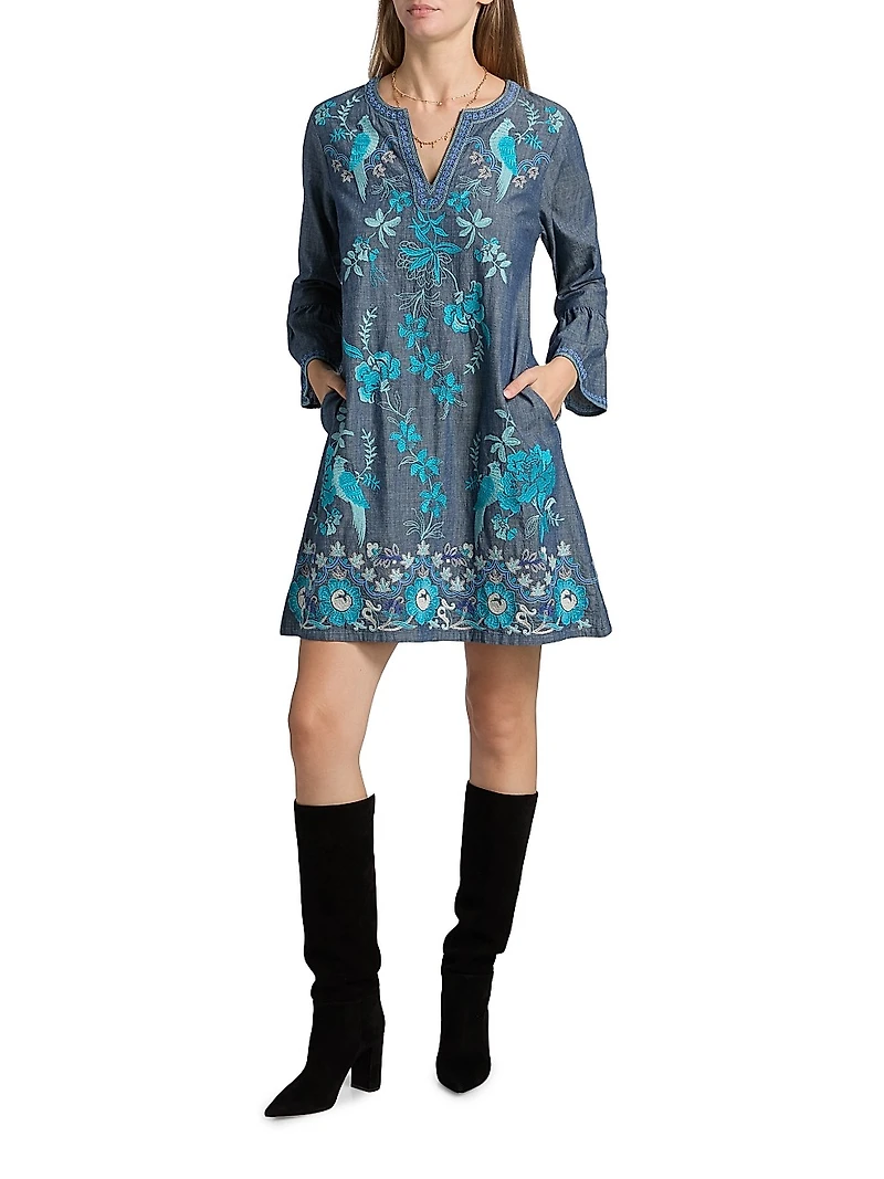 Kikio Embroidered Cotton Shift Dress