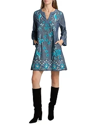 Kikio Embroidered Cotton Shift Dress