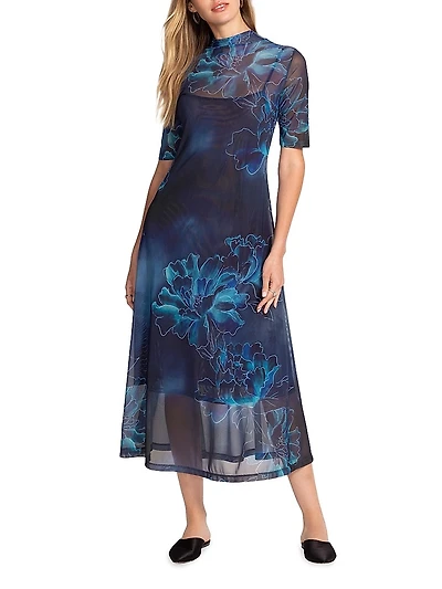 Athena Floral Mesh Midi-Dress