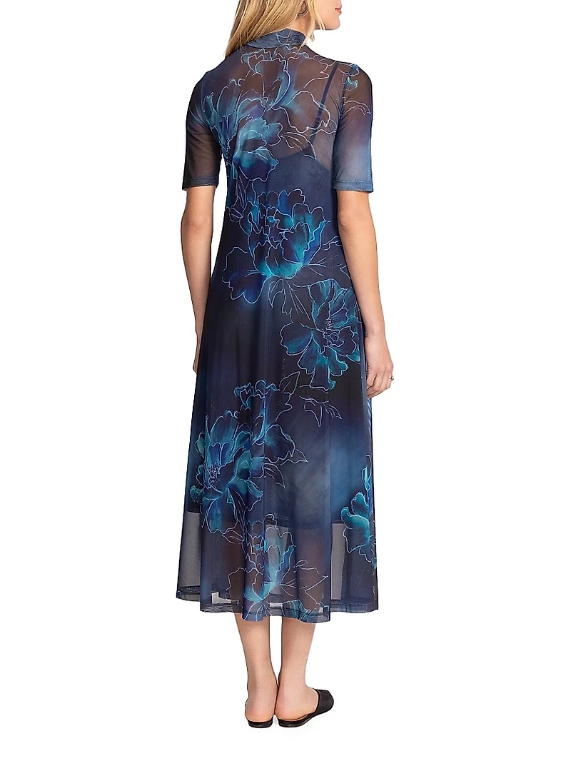 Athena Floral Mesh Midi-Dress