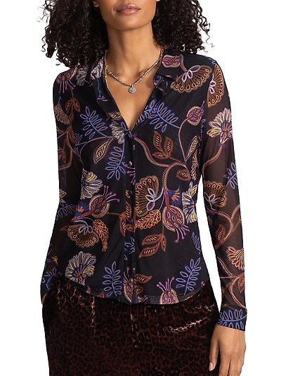 Devin Floral Stretch Button-Front Shirt