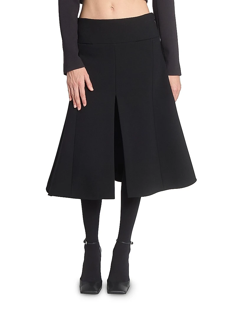 Wool-Blend Slit Midi-Skirt
