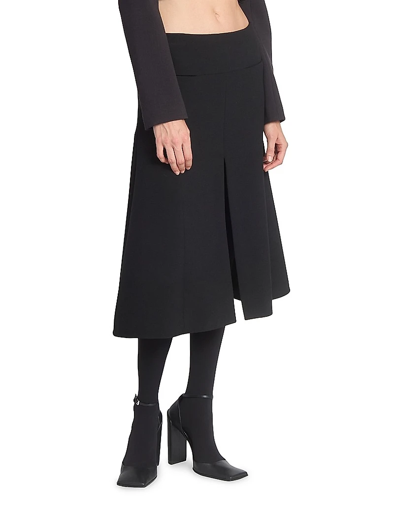 Wool-Blend Slit Midi-Skirt