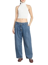 Pleated Straight-Leg Jeans