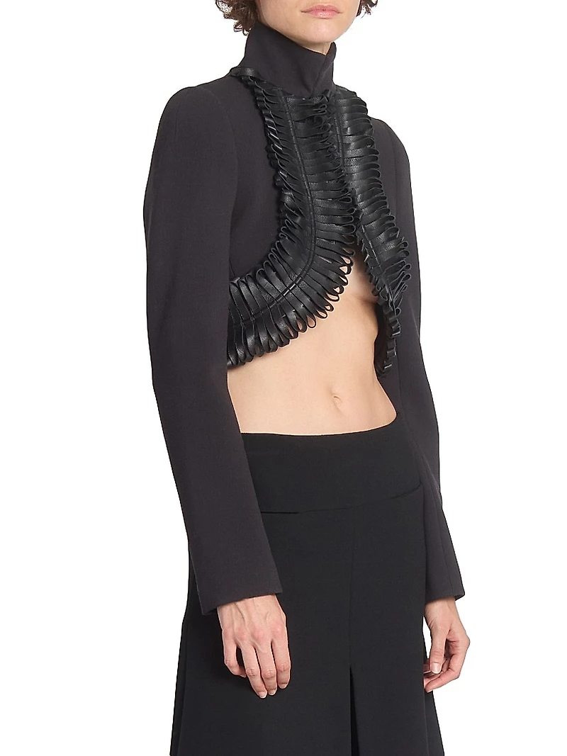 Faux Leather-Trimmed Crop Jacket