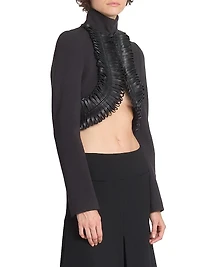 Faux Leather-Trimmed Crop Jacket