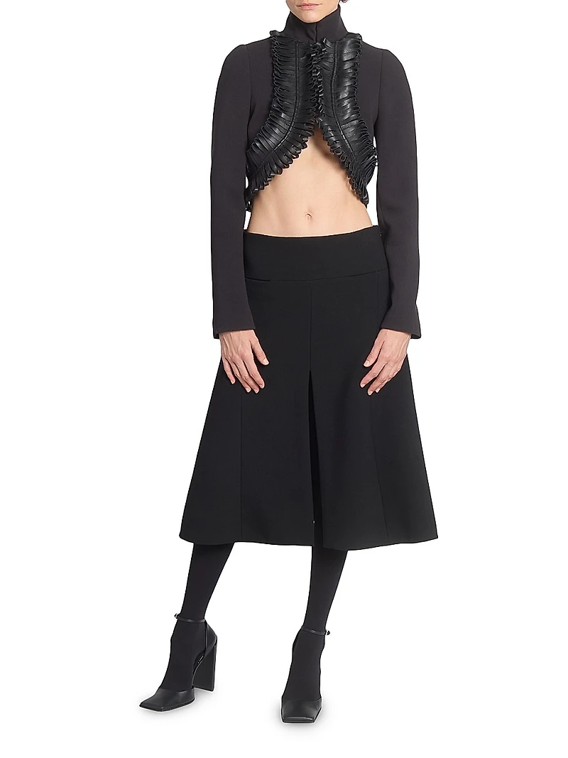 Faux Leather-Trimmed Crop Jacket