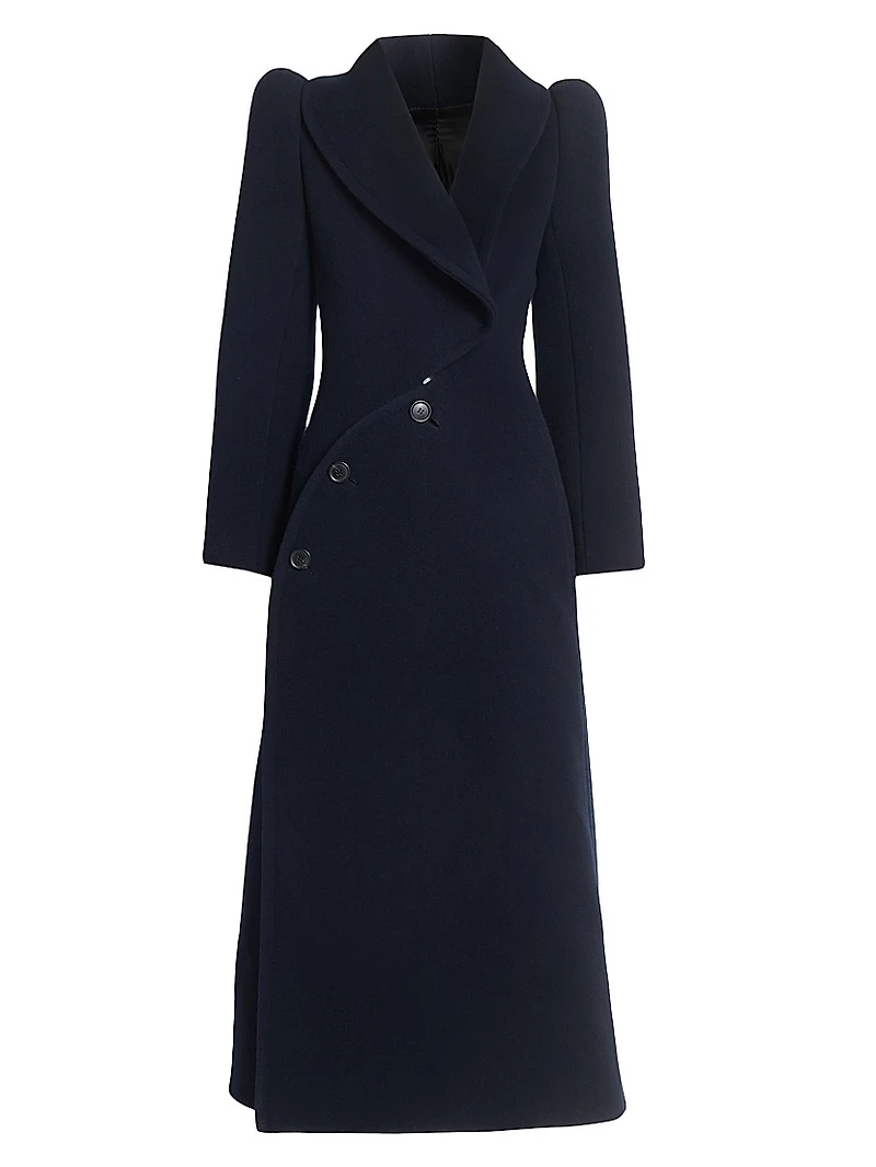 Curved-Button Wool Coat