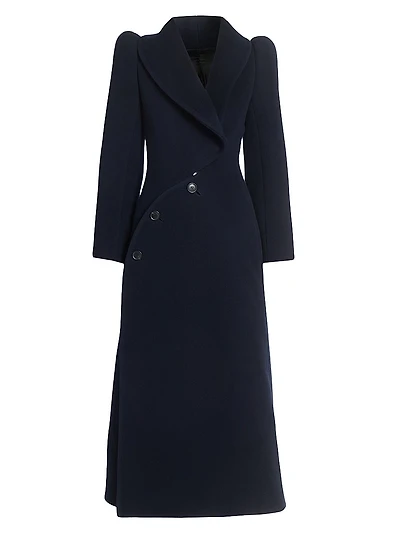 Curved-Button Wool Coat