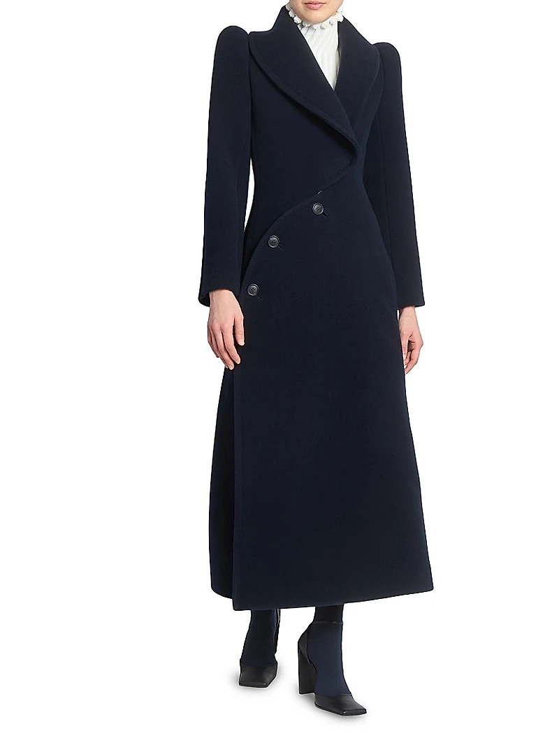Curved-Button Wool Coat