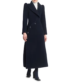 Curved-Button Wool Coat