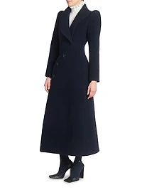Curved-Button Wool Coat