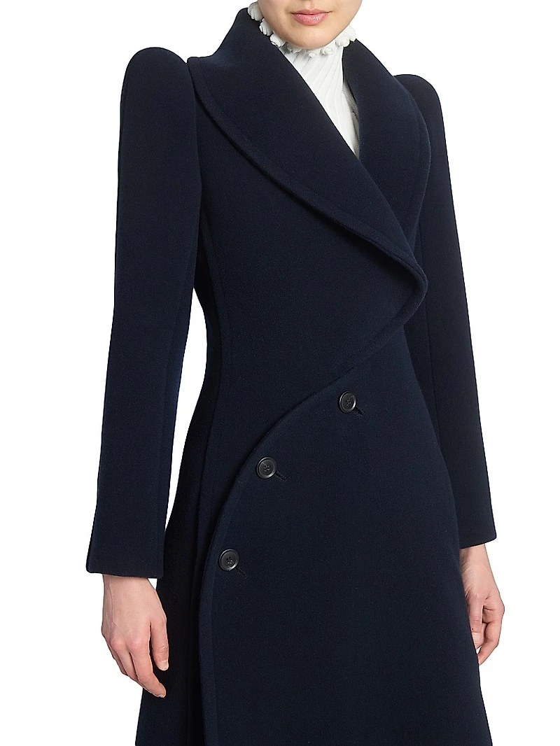 Curved-Button Wool Coat