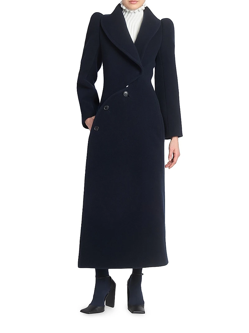 Curved-Button Wool Coat
