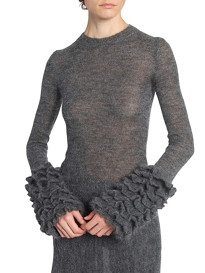 Mohair-Blend Ruffled Cuff Sweater