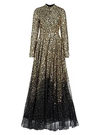 Ina Sequin-Embroidered Long-Sleeve Gown