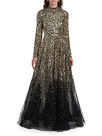 Ina Sequin-Embroidered Long-Sleeve Gown