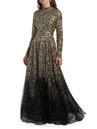 Ina Sequin-Embroidered Long-Sleeve Gown