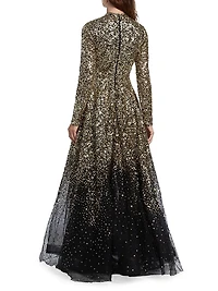 Ina Sequin-Embroidered Long-Sleeve Gown