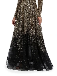 Ina Sequin-Embroidered Long-Sleeve Gown