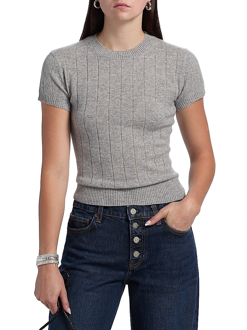 Darcy Rib-Knit Cashmere-Wool T-Shirt