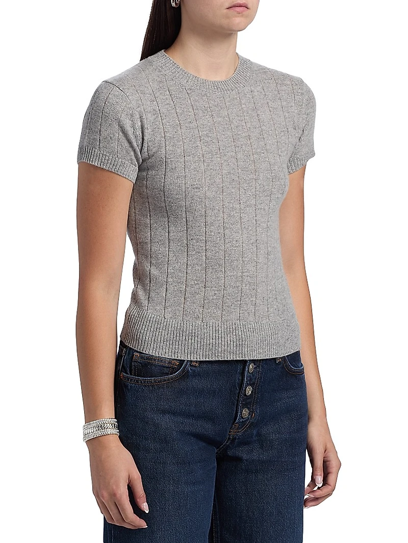 Darcy Rib-Knit Cashmere-Wool T-Shirt