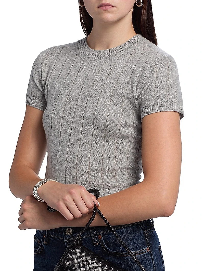 Darcy Rib-Knit Cashmere-Wool T-Shirt
