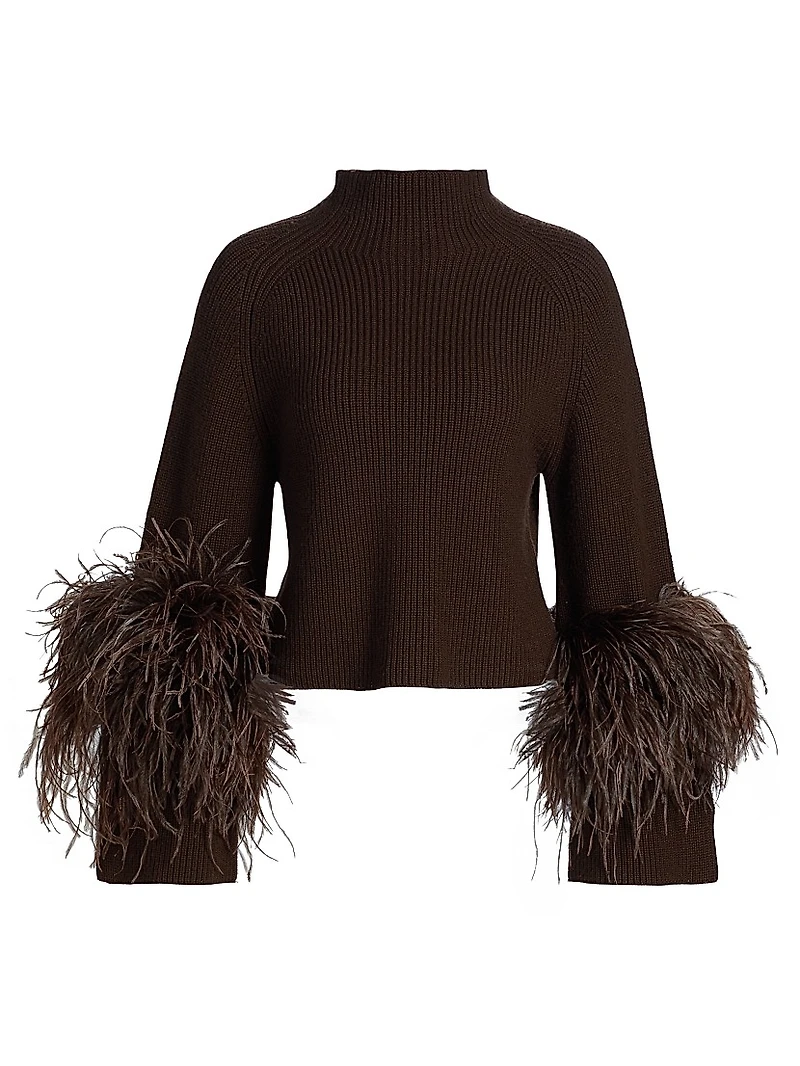 Wool Feather-Cuff Sweater