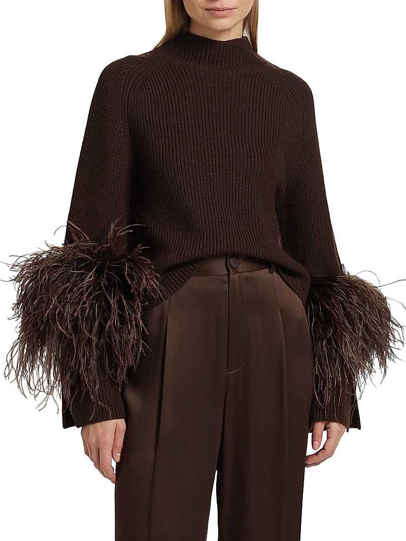 Wool Feather-Cuff Sweater
