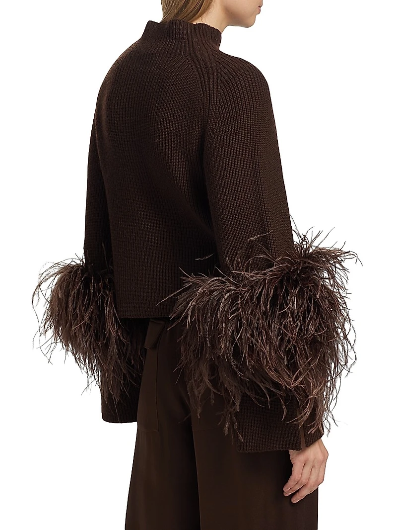 Wool Feather-Cuff Sweater