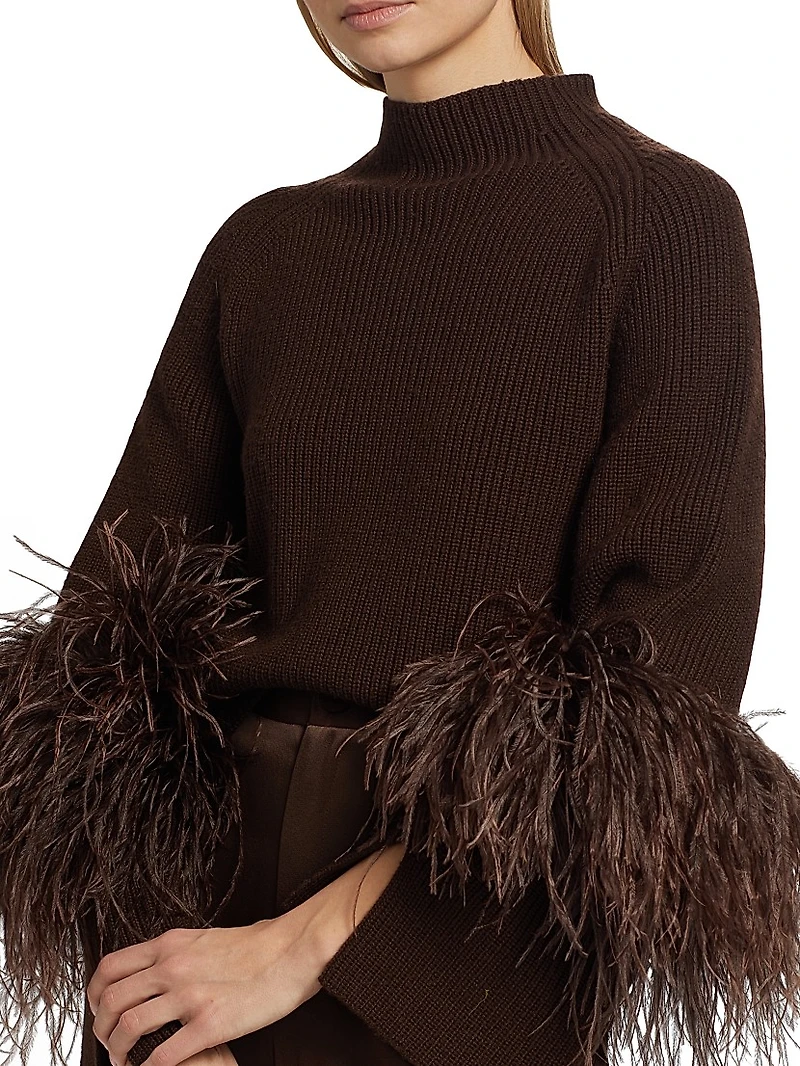 Wool Feather-Cuff Sweater