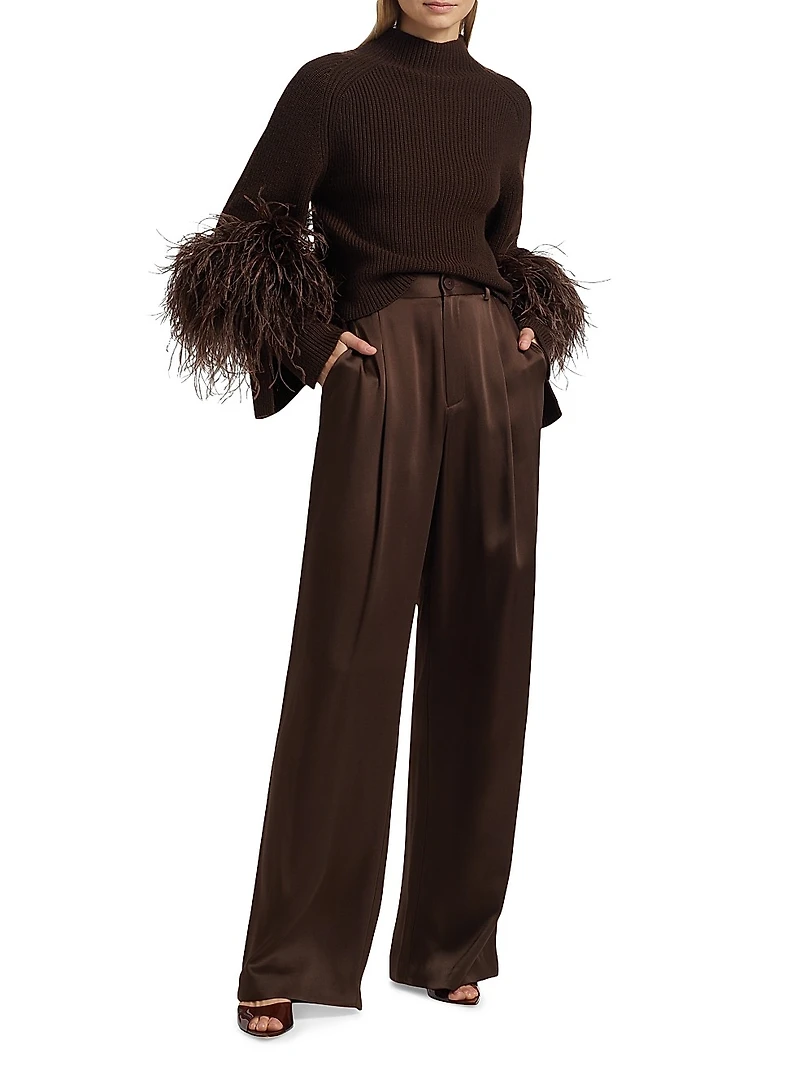 Wool Feather-Cuff Sweater