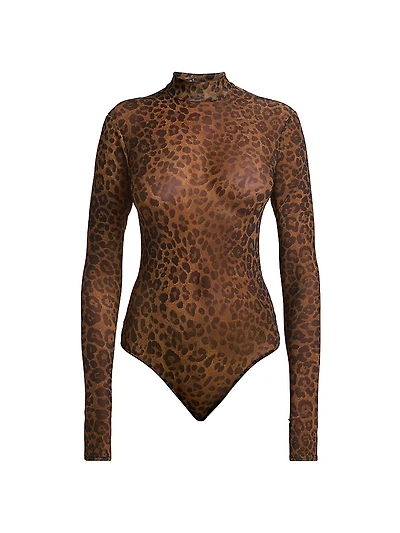 Leopard-Print Mesh Bodysuit
