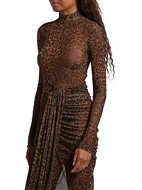 Leopard-Print Mesh Bodysuit