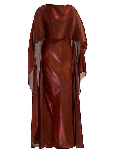 Metallic Organza Cape Gown