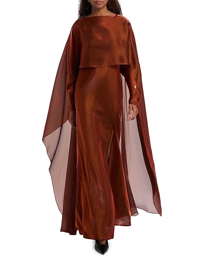 Metallic Organza Cape Gown