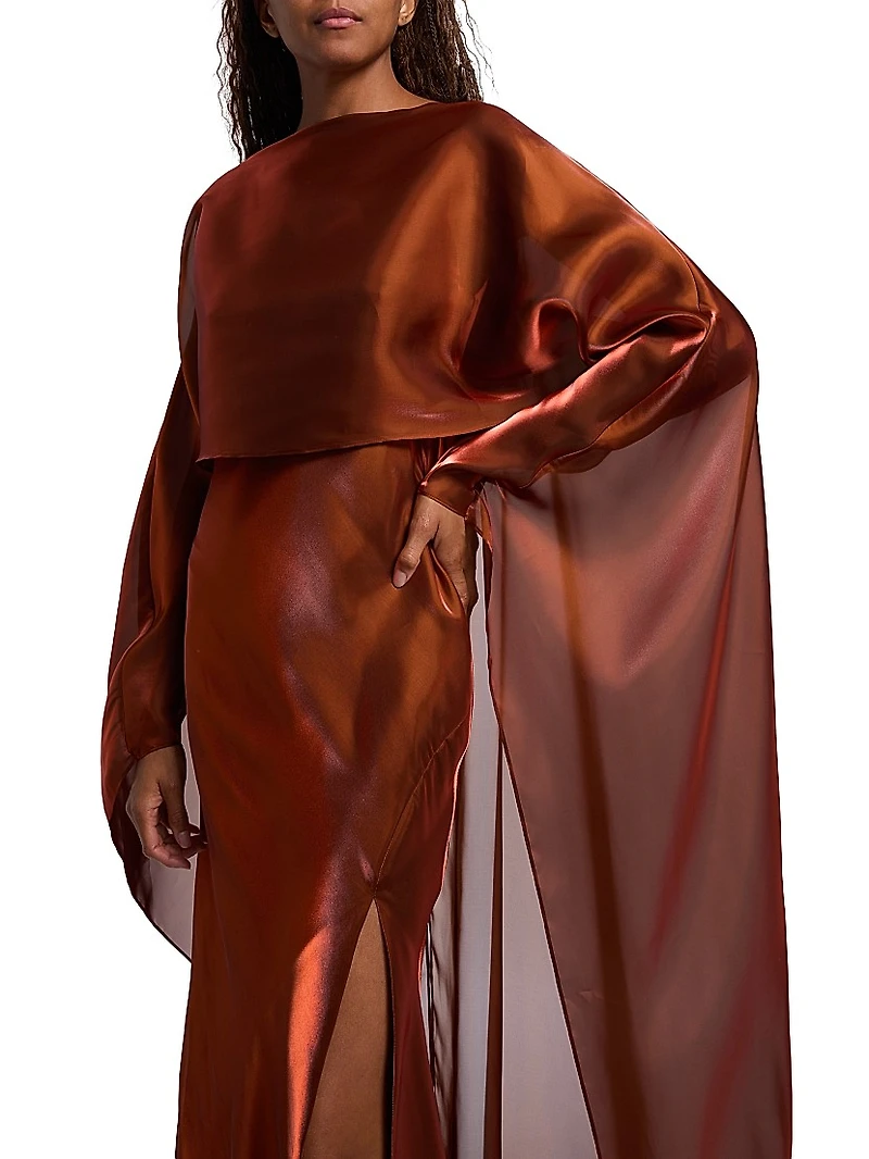 Metallic Organza Cape Gown