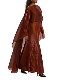 Metallic Organza Cape Gown