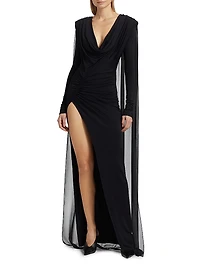 Georgette Cape Slit Gown