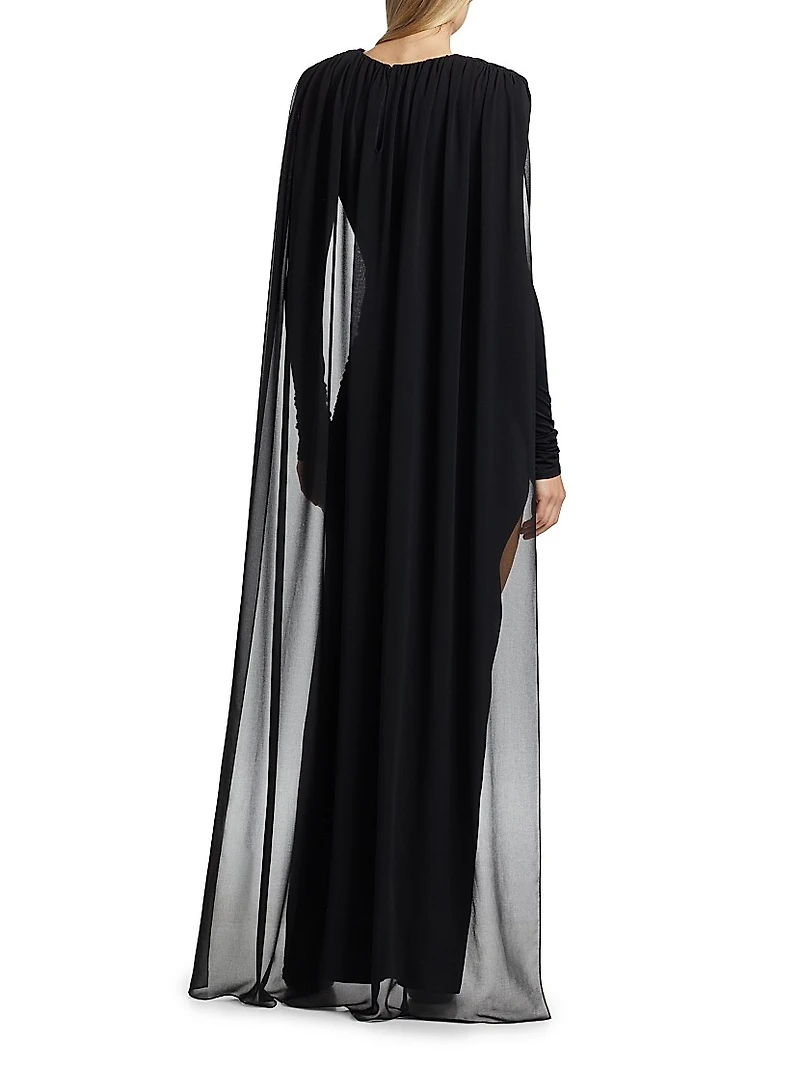 Georgette Cape Slit Gown